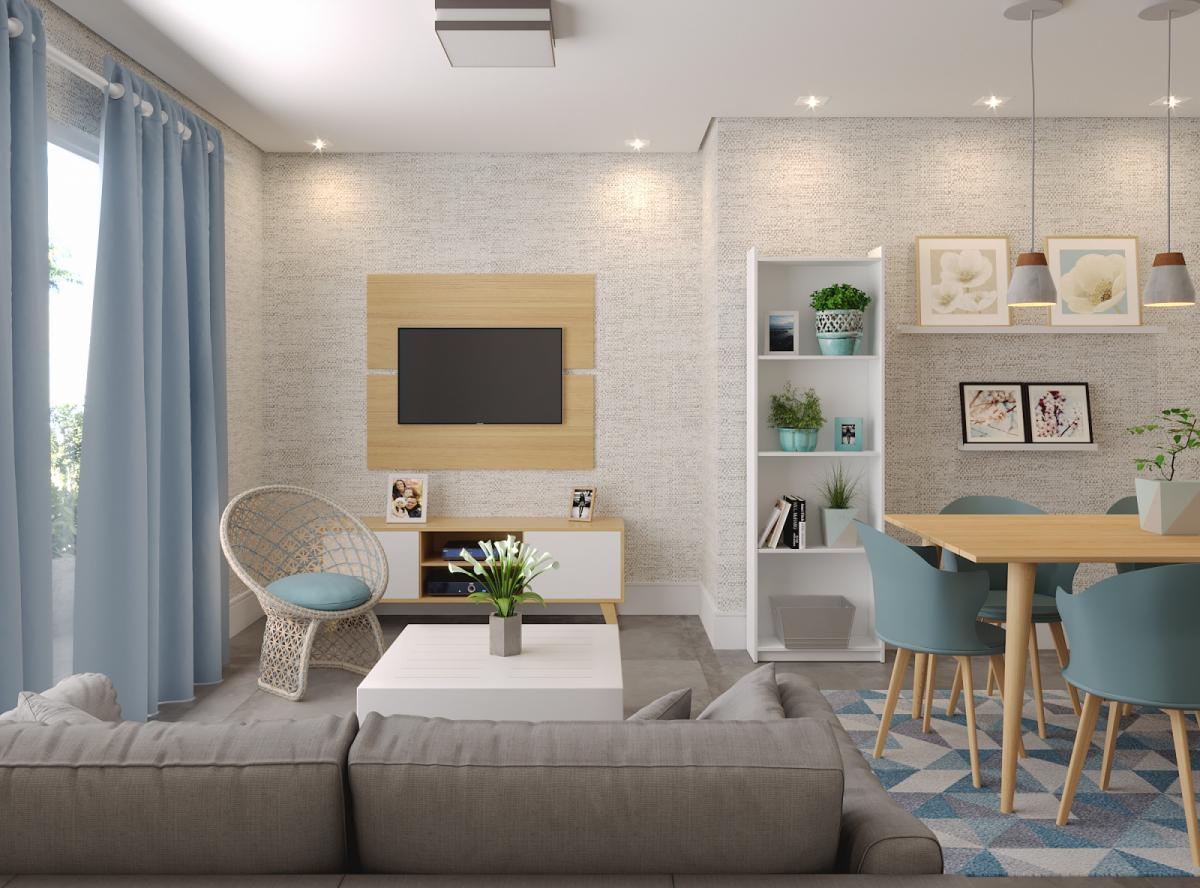 sala de estar simples e colorida